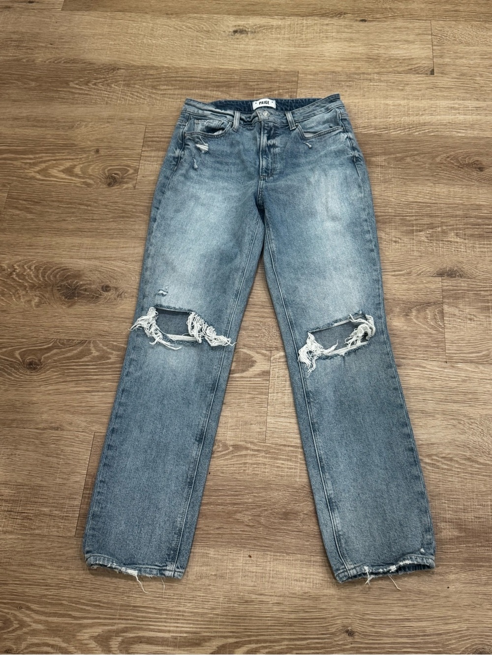 PAIGE Noella High Rise Distressed Straight Leg Jeans Light Wash Size 28